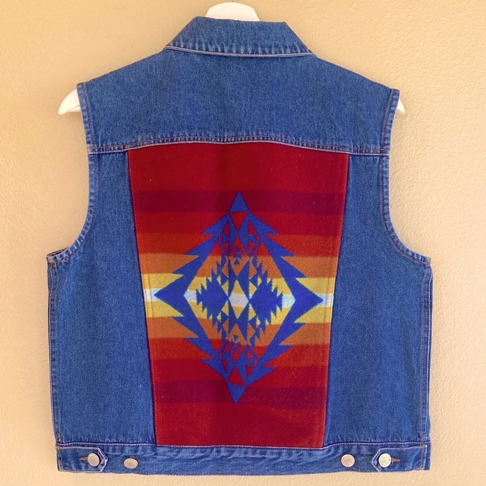 Pendleton Denim Button Up Vest with Native Cutout